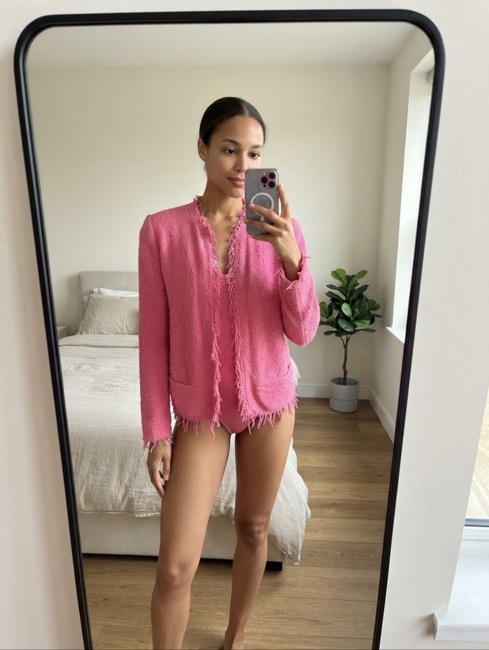 IRO Pink Frayed Open Cardigan